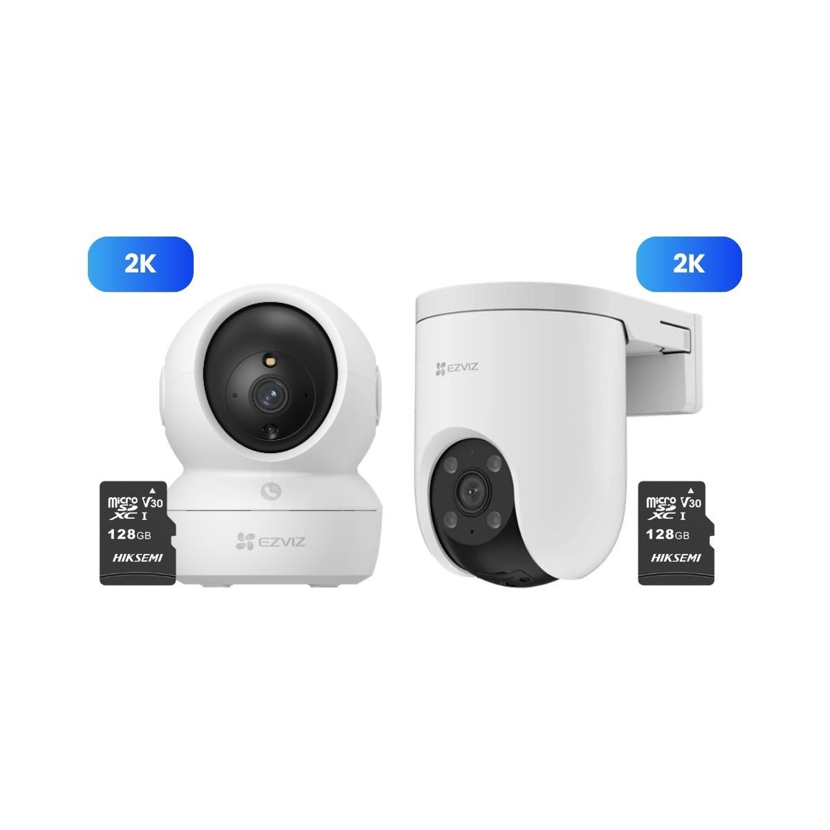 Kit Cámaras Seguridad Ezviz H6C 2K Interior + H8C Exterior 2K 3MP 360° + Micro SD 128GB